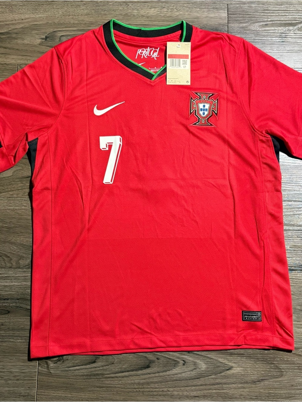 Nike Red Portugal Men's Football Jersey with Green Trim & #7